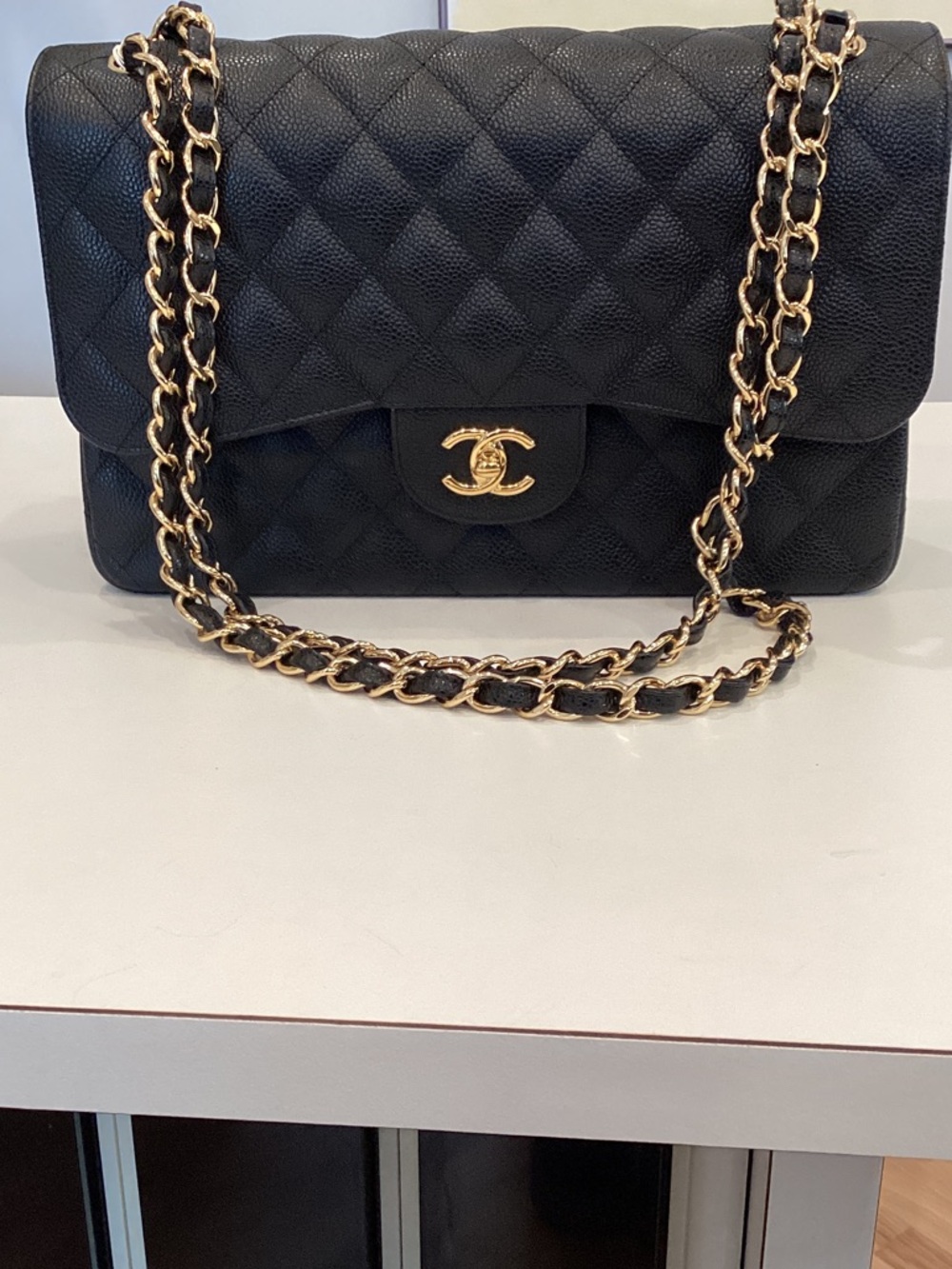 CHANEL Medium Black Quilted Shoulder Bag with Gold Chain